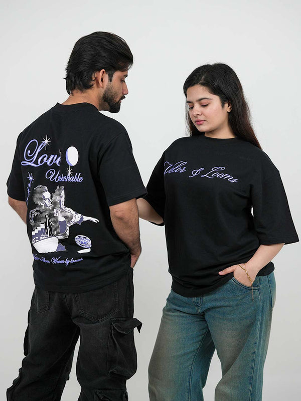 Love Unsinkable Black Oversized Tee | 220 GSM 100% Cotton | Velor & Looms