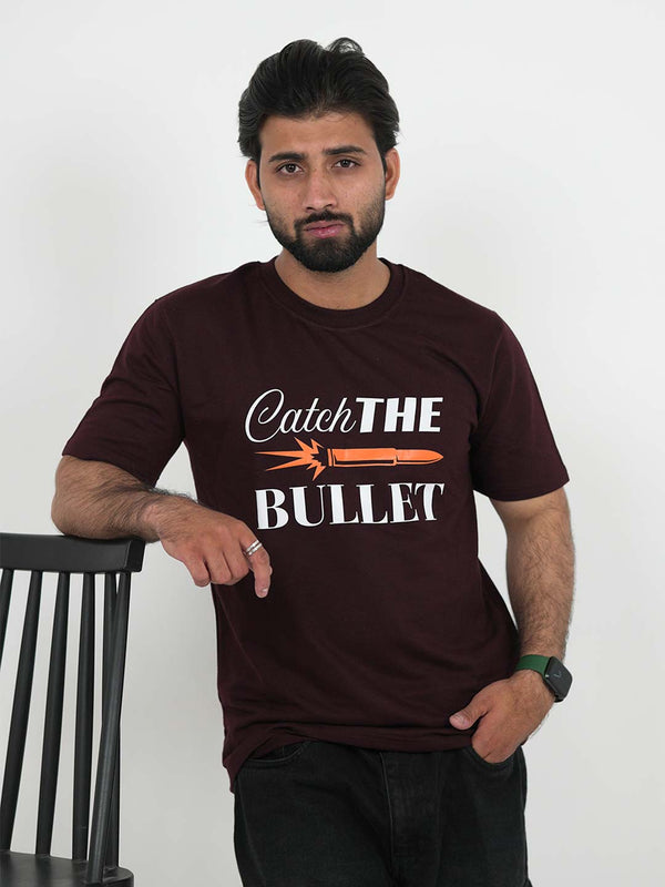 Catch The Bullet Maroon Oversized Graphic Tee | 220 GSM 100% Cotton