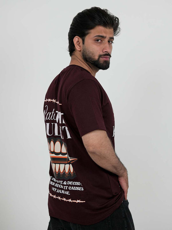 Catch The Bullet Maroon Oversized Graphic Tee | 220 GSM 100% Cotton