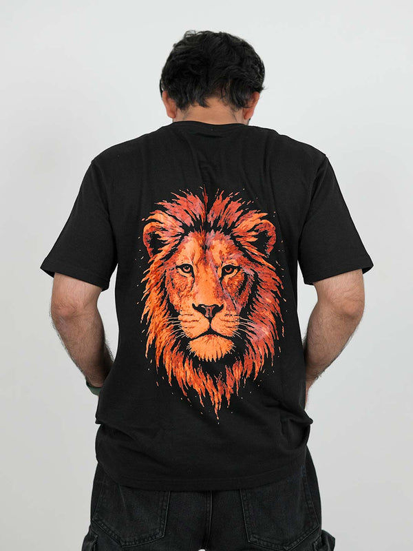 Fear Black Oversized Lion Graphic Tee | 220 GSM 100% Cotton