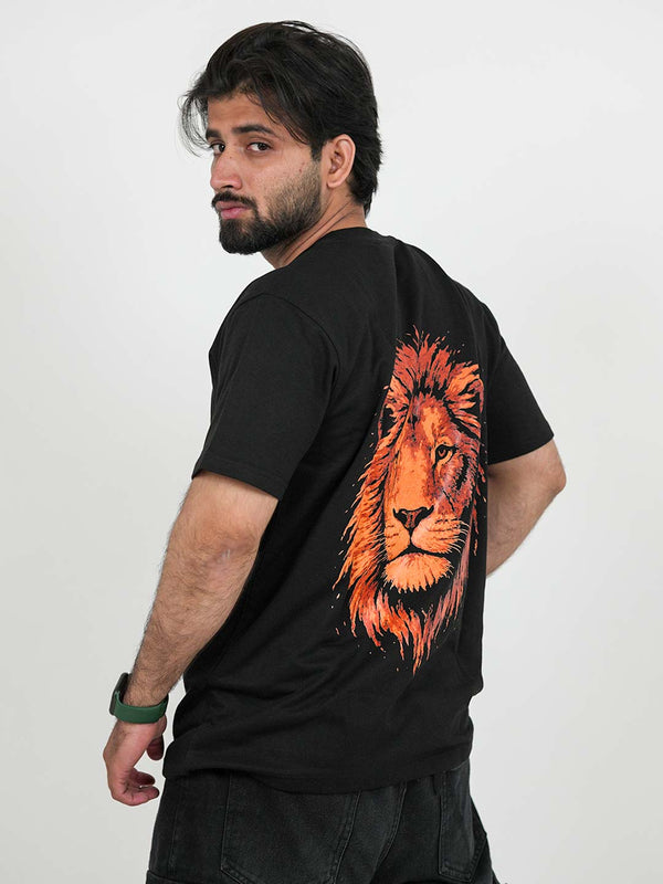 Fear Black Oversized Lion Graphic Tee | 220 GSM 100% Cotton