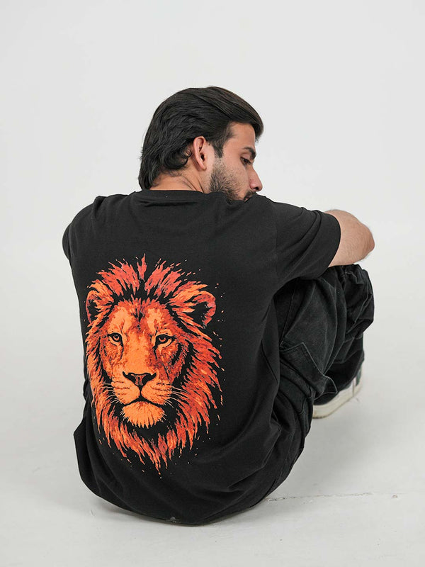 Fear Black Oversized Lion Graphic Tee | 220 GSM 100% Cotton
