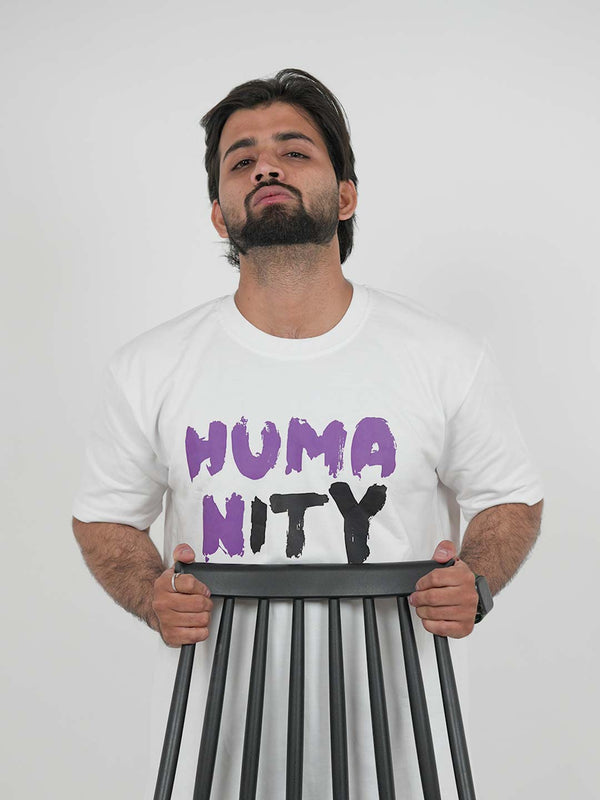 Humanity White Oversized Graphic Tee | 220 GSM 100% Cotton