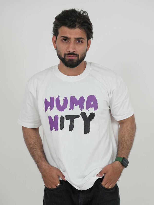 Humanity White Oversized Graphic Tee | 220 GSM 100% Cotton