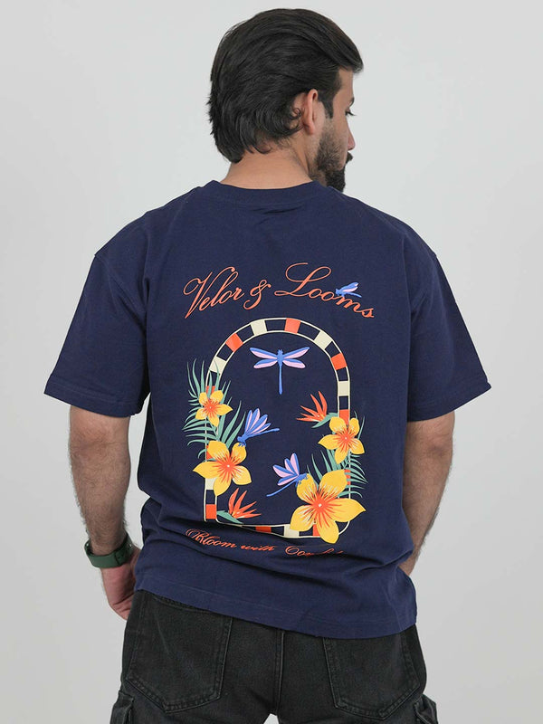 Bloom With Confidence Navy Blue Oversized Tee | 220 GSM 100% Cotton