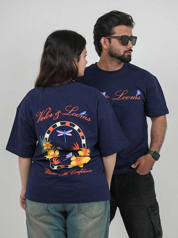 Bloom With Confidence Navy Blue Oversized Tee | 220 GSM 100% Cotton