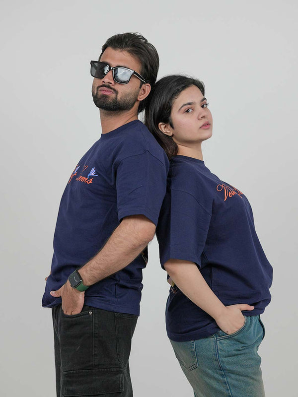 Bloom With Confidence Navy Blue Oversized Tee | 220 GSM 100% Cotton