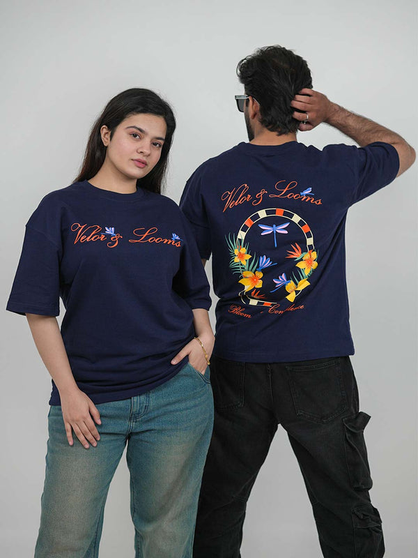 Bloom With Confidence Navy Blue Oversized Tee | 220 GSM 100% Cotton