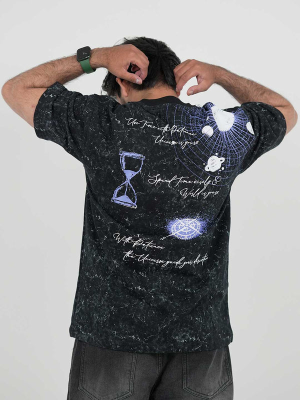 Planet Stone Wash Black Oversized Tee | 220 GSM 100% Cotton