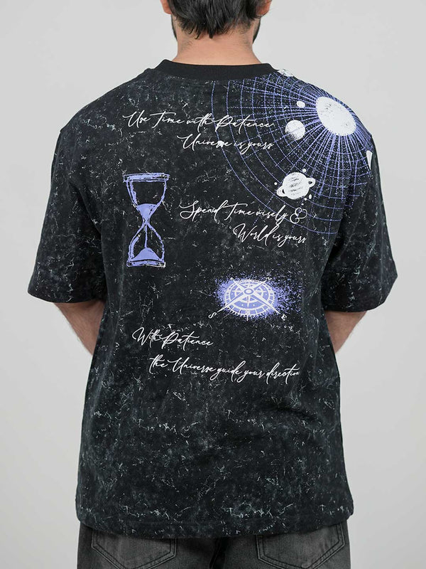 Planet Stone Wash Black Oversized Tee | 220 GSM 100% Cotton