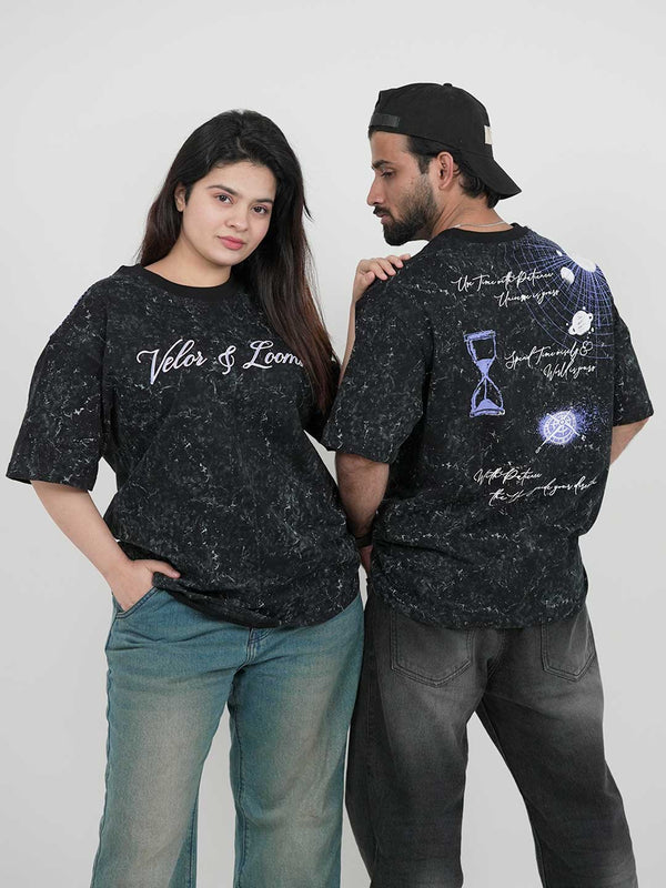 Planet Stone Wash Black Oversized Tee | 220 GSM 100% Cotton