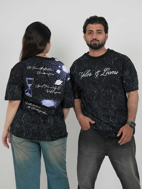 Planet Stone Wash Black Oversized Tee | 220 GSM 100% Cotton