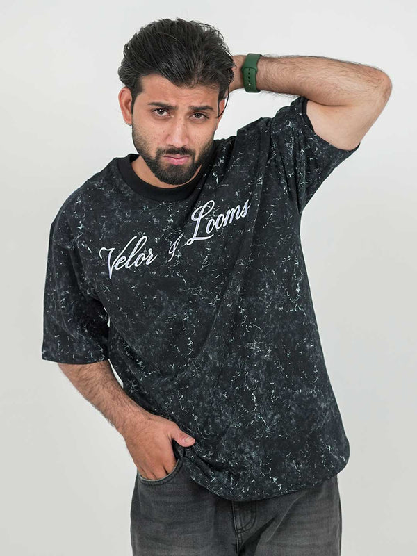 Planet Stone Wash Black Oversized Tee | 220 GSM 100% Cotton