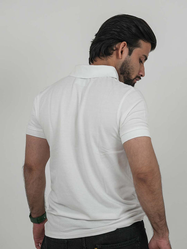 Classic White Slim Fit Polo | 200 GSM Cotton Blend