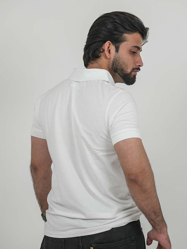Classic White Slim Fit Polo | 200 GSM Cotton Blend