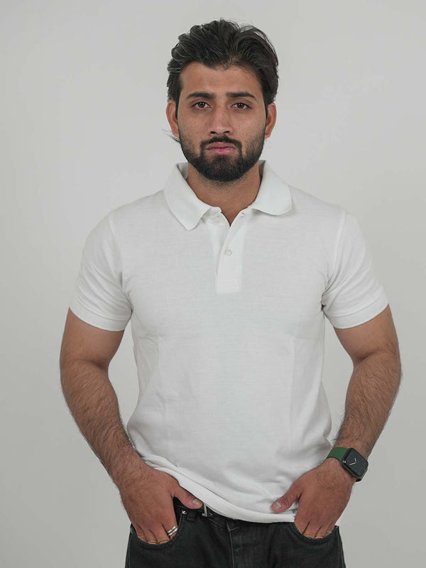 Classic White Slim Fit Polo | 200 GSM Cotton Blend