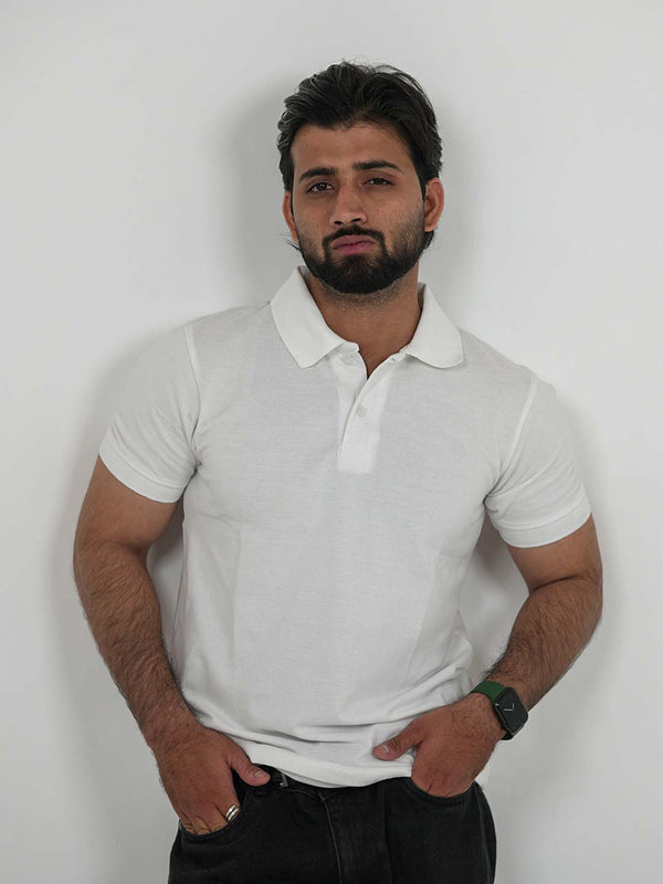 Classic White Slim Fit Polo | 200 GSM Cotton Blend