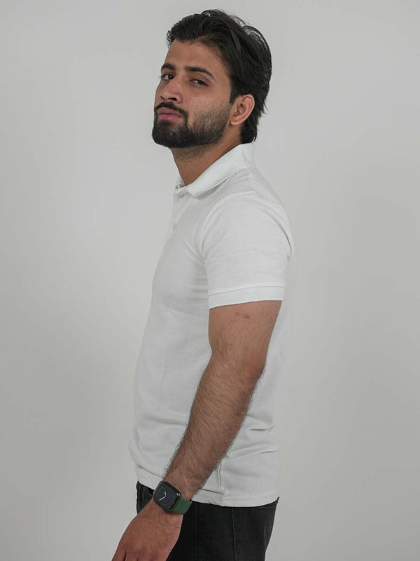 Classic White Slim Fit Polo | 200 GSM Cotton Blend