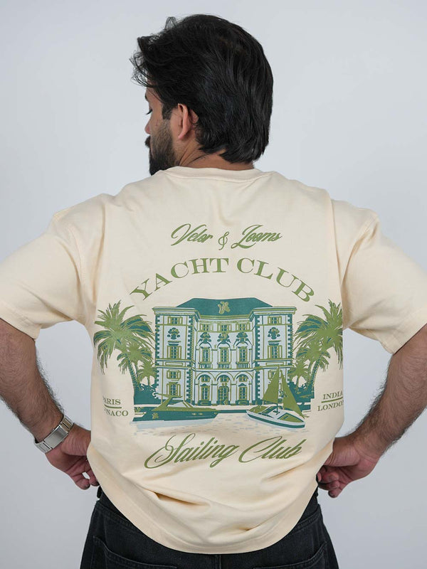 Yacht Club Cream Oversized Graphic Tee | 220 GSM 100% Cotton