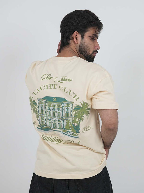 Yacht Club Cream Oversized Graphic Tee | 220 GSM 100% Cotton