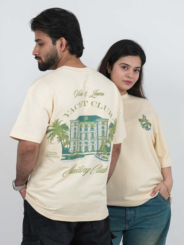 Yacht Club Cream Oversized Graphic Tee | 220 GSM 100% Cotton