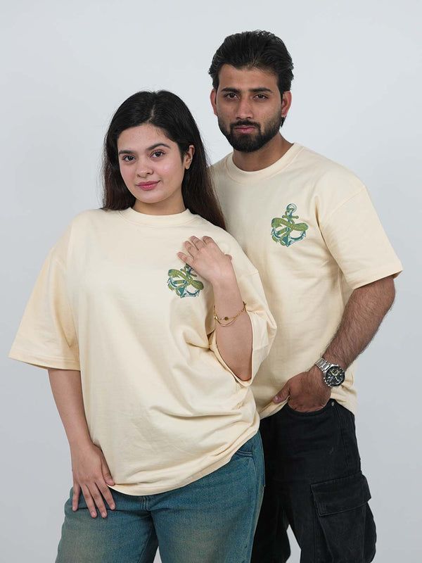 Yacht Club Cream Oversized Graphic Tee | 220 GSM 100% Cotton