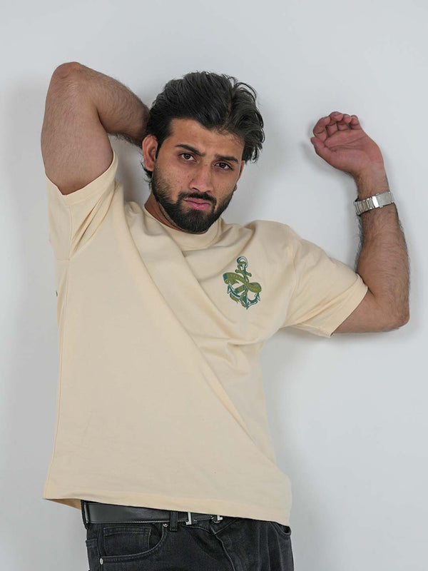 Yacht Club Cream Oversized Graphic Tee | 220 GSM 100% Cotton