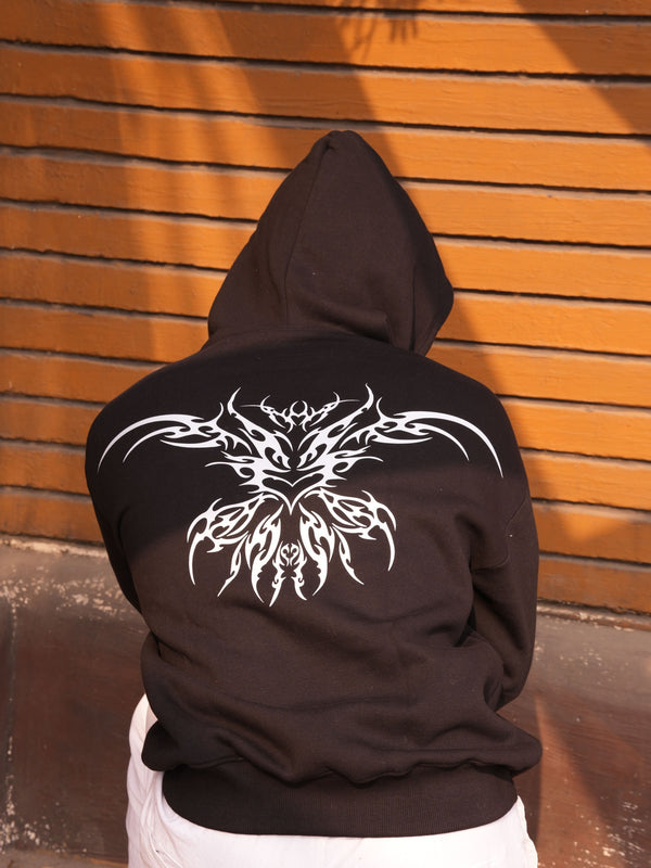 Tribal Black Oversized Graphic Hoodie | 400 GSM Premium Fleece