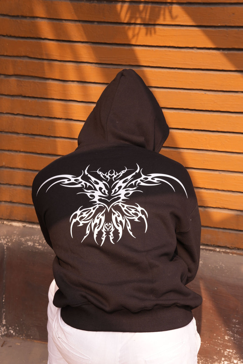 Tribal Black Oversized Graphic Hoodie | 400 GSM Premium Fleece