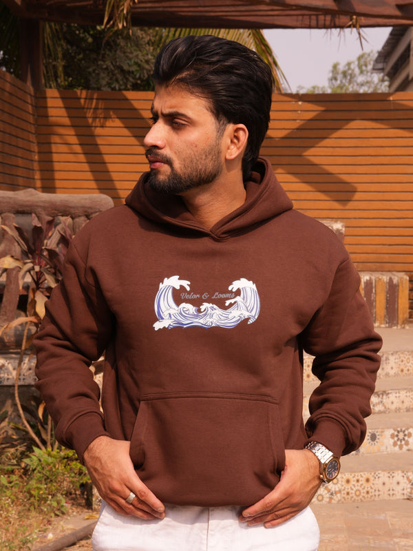 Oceanic Brown Oversized Graphic Hoodie | 400 GSM Premium Fleece