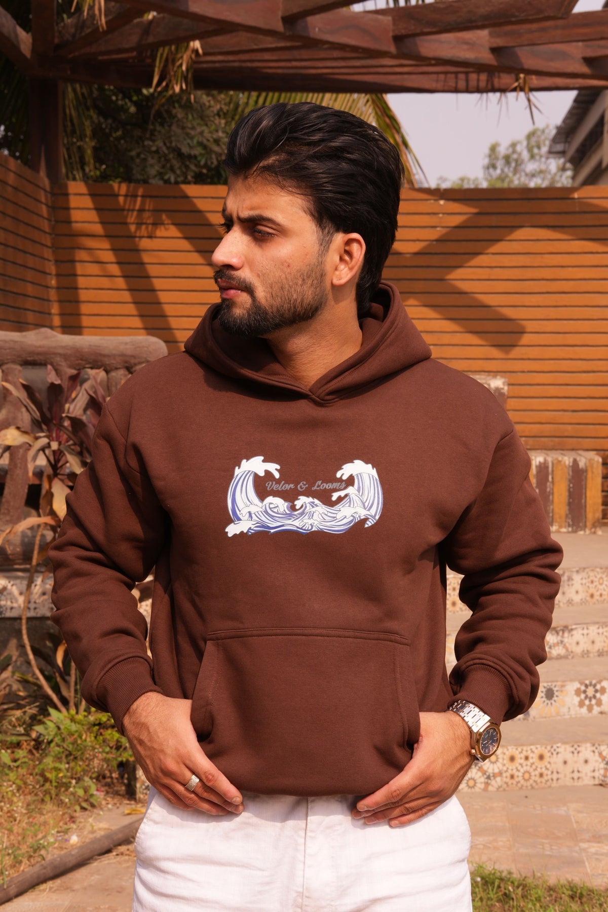 Oceanic Brown Oversized Graphic Hoodie | 400 GSM Premium Fleece