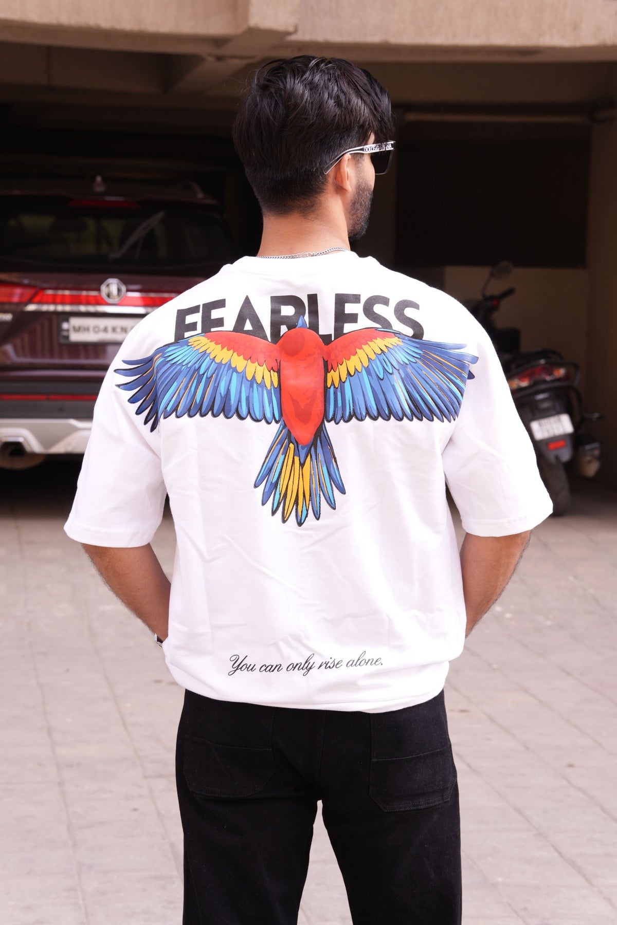 Fearless White Oversized Graphic Tee | 220 GSM 100% Cotton