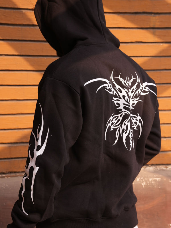 Tribal Black Oversized Graphic Hoodie | 400 GSM Premium Fleece