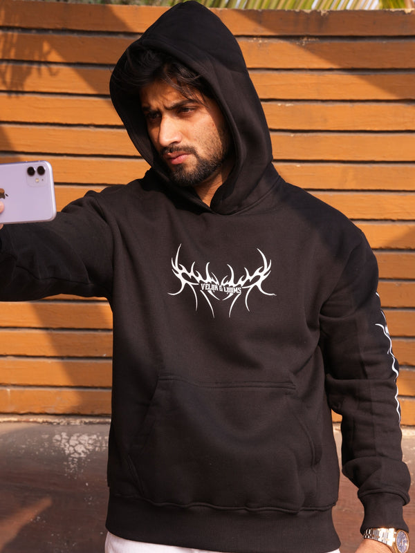 Tribal Black Oversized Graphic Hoodie | 400 GSM Premium Fleece