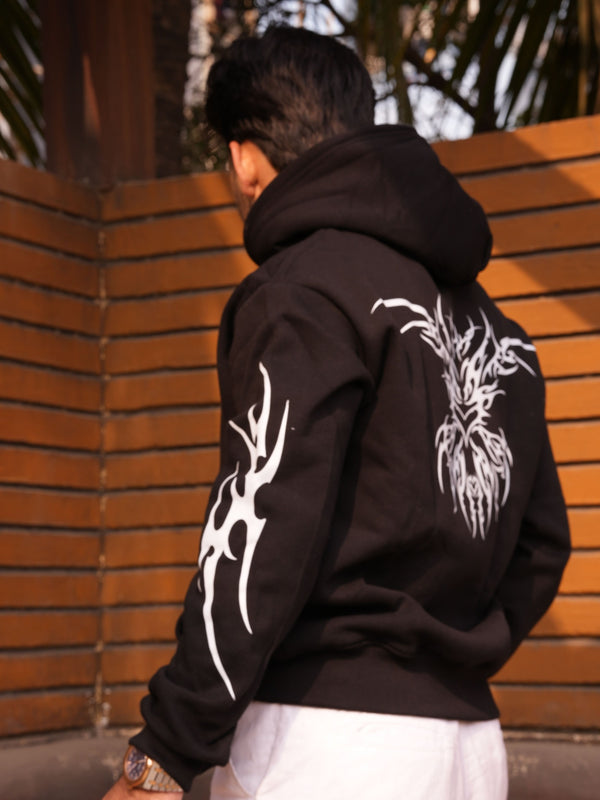 Tribal Black Oversized Graphic Hoodie | 400 GSM Premium Fleece