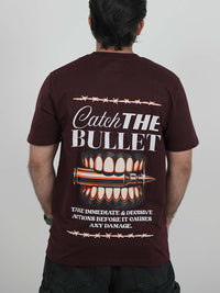 Catch The Bullet Maroon Oversized Graphic Tee | 220 GSM 100% Cotton