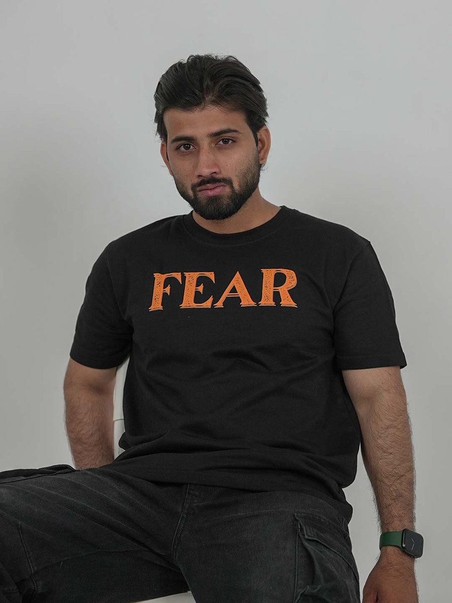 Fear Black Oversized Lion Graphic Tee | 220 GSM 100% Cotton