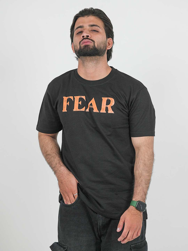 Fear Black Oversized Lion Graphic Tee | 220 GSM 100% Cotton