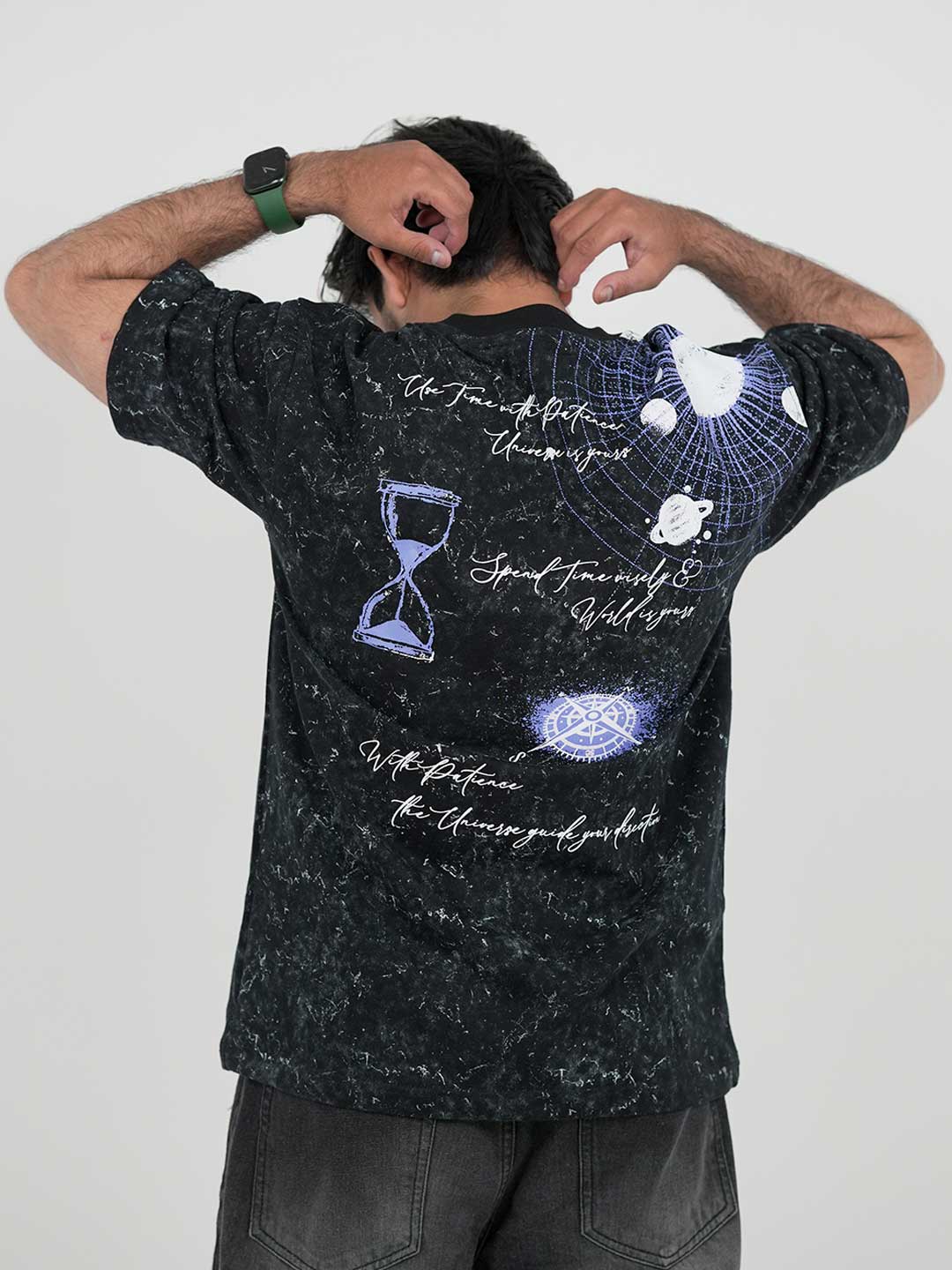 Planet Stone Wash Black Oversized Tee | 220 GSM 100% Cotton