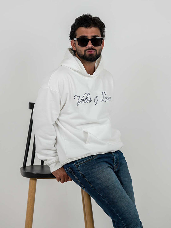 Velor & Looms Signature White Oversized Hoodie | Premium Fleece