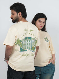Yacht Club Cream Oversized Graphic Tee | 220 GSM 100% Cotton